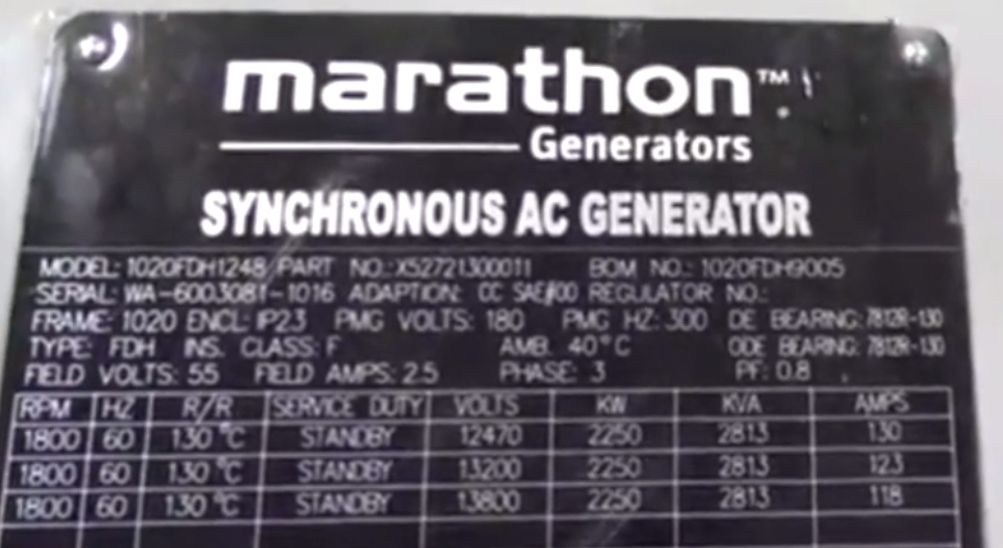 Marathon 2250 KW Generator Set, Machine ID: 7159